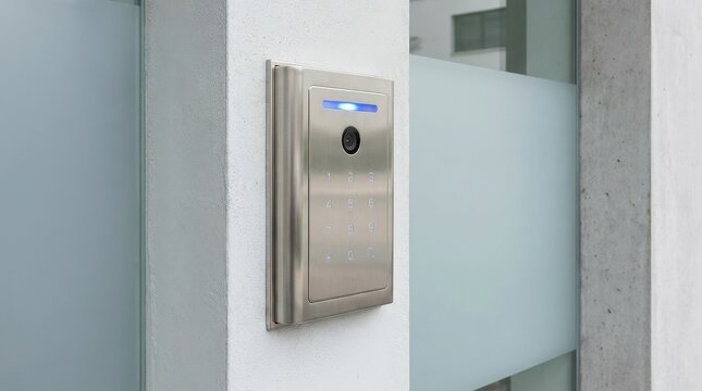 Digital Access Control Reader on Modern Office Wall.