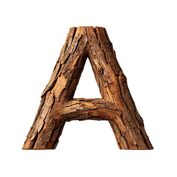 Rustic Wooden Letter A Shaped Like Tree Bark Isolated on White Background