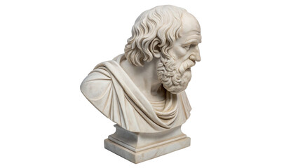 Ancient white marble philosopher bust sculpture isolated on transparent background © RRose