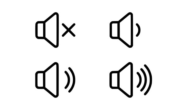 Speaker line icon set volume mute and unmute sound wave vector signs
