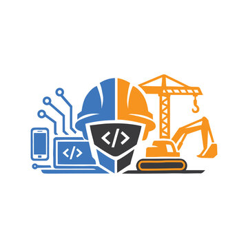 Construction and technology integration logo concept, smart building engineer, and digital development vector design