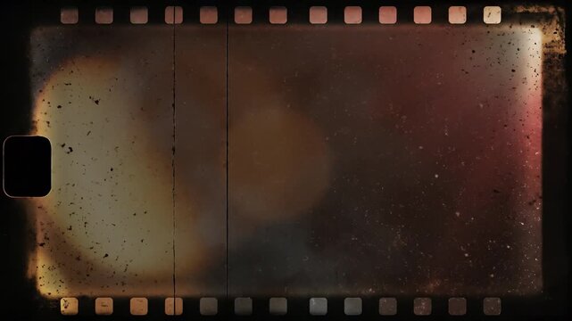 Vintage film frame overlay with heavy dust and grain. Transparent Apple ProRes 4444 file with sprocket holes and light leaks for professional VFX, compositing, and motion graphics.