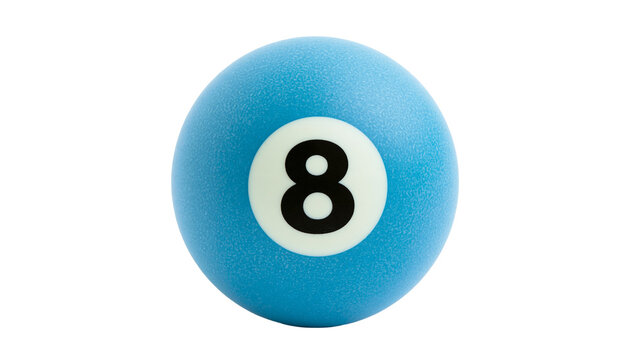 Isolated bright blue number eight billiard ball toy with textured surface and soft appearance