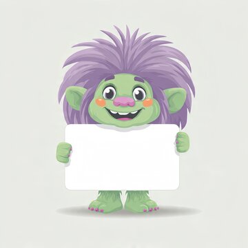 Cute Friendly Troll Character Holding Blank Price Tag  