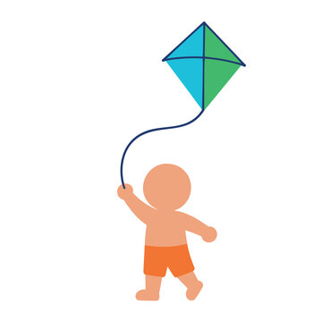 A minimalist graphic shows a small figure wearing orange shorts holding a kite string.