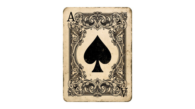 Isolated vintage distressed ace of spades playing card with ornate elegant graphic design