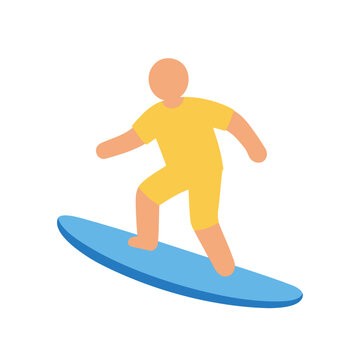 A simplified illustration of a person standing on a surfboard and riding a wave.