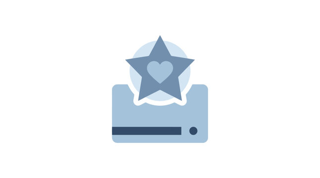 Minimalist loyalty card icon with star and heart, blue membership credit card vector, rewards program graphic for banking and retail