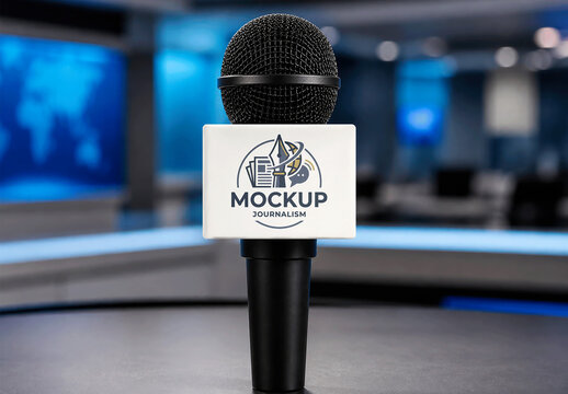 Microphone Flag News Desk Mockup