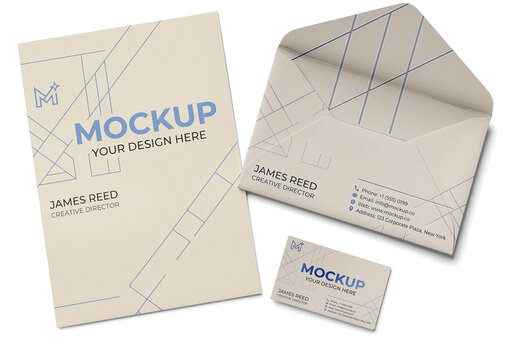 Open Envelope Stationery Trio Mockup
