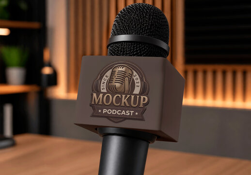 Microphone Flag Podcast Studio Mockup
