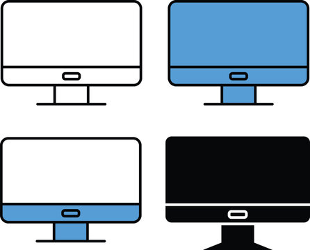 Desktop Computer Monitor Screen Vector Icons Set