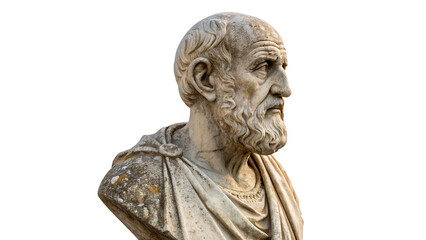 Fototapeta premium Historical marble bust sculpture of an ancient Greek philosopher isolated on transparent background