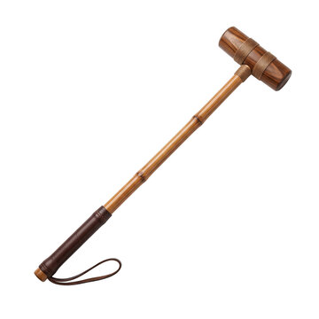 Wooden mallet with bamboo handle with cord binding transparent on transparent background