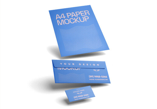 Floating Stationery Trio Mockup