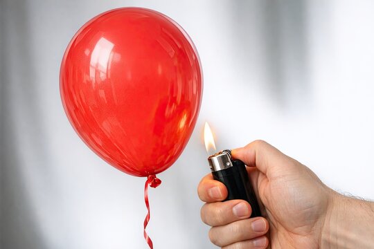 A person holds a lighter and a red balloon, ready for adventure