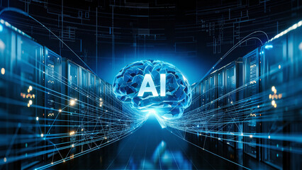 Obraz premium Artificial Intelligence Data Center Neural Computing Technology