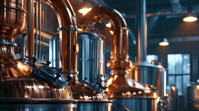 Industrial Copper Tanks in Brewery