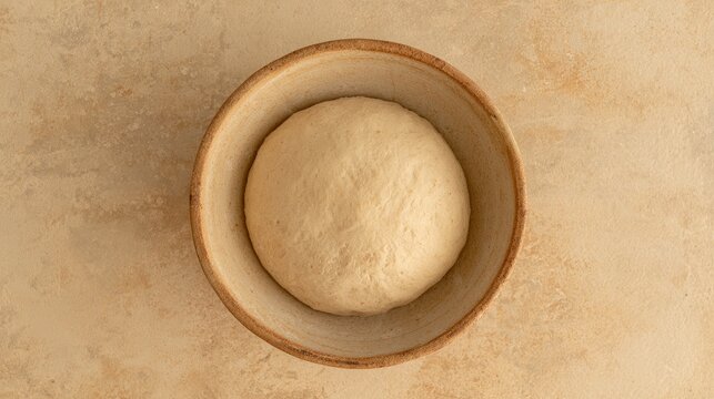 Dough in rustic bowl, textured surface