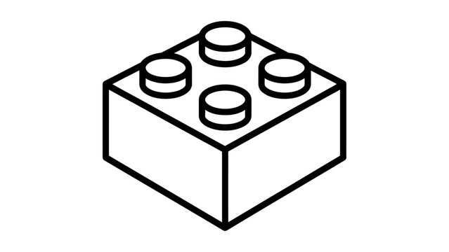 Isometric toy building brick icon in black outline style with toy block construction toy plastic brick interlocking block black white line art toy piece building compo