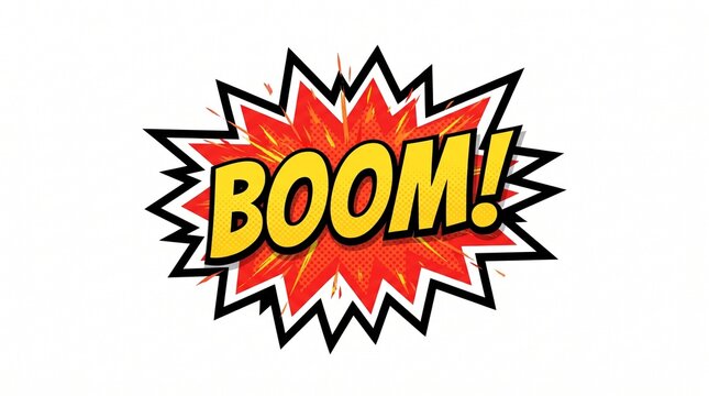 Comic boom speech bubble pop art style colorful explosion on white background for creative design use.