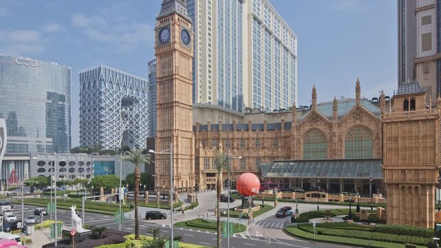 macau skyline and passing traffic