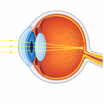 Human eye cross section diagram with cornea lens retina and optic nerve