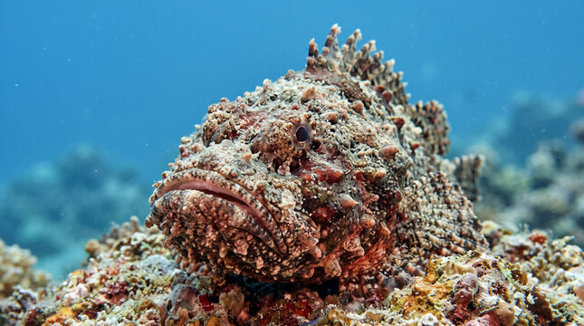 Close Portrait of Stonefish in coral reef