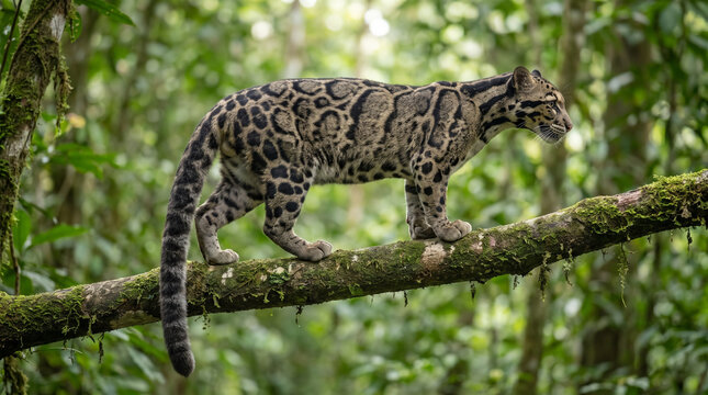 Clouded Leopard in Natural Southeast Asian Rainforest Habitat