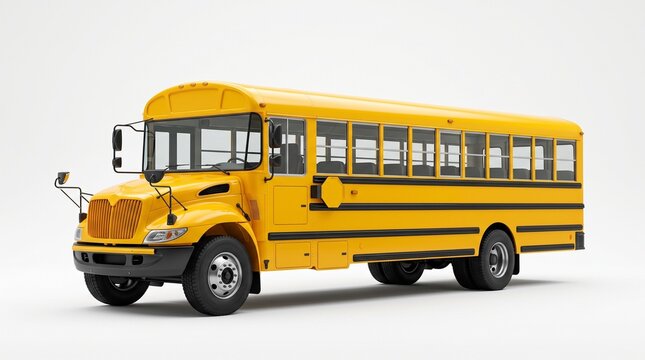 Vibrant yellow school bus against a pristine white backdrop