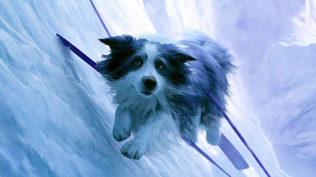Fluffy Dog Playing with Toy in Snowy Landscape