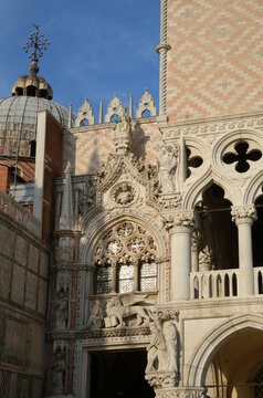 Venice, Italy, Porta della Carta on the west facade of the Doge Palace