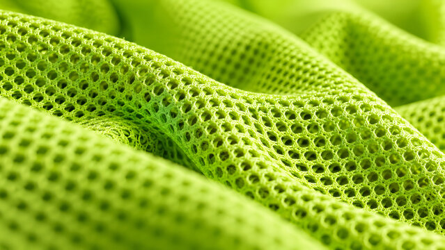Green breathable polyester mesh fabric with a honeycomb pattern texture.