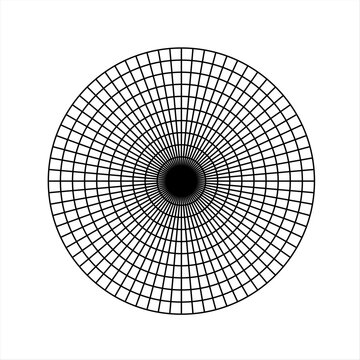 Polar grid of 10 concentric circles and 5 degrees steps. Blank vector polar graph paper.