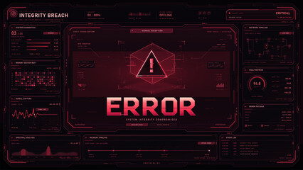 Red system error dashboard with cybersecurity breach warning
