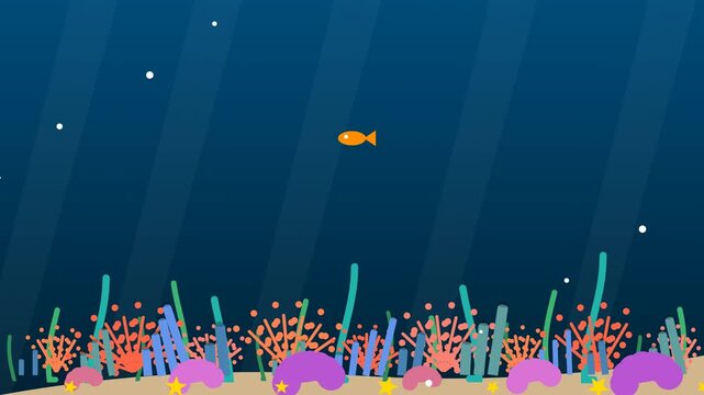 Flat Vector Ocean Animation Featuring A Swimming Goldfish Within A Colorful Coral Reef Underwater Habitat For Marine Life Education And Marine Design