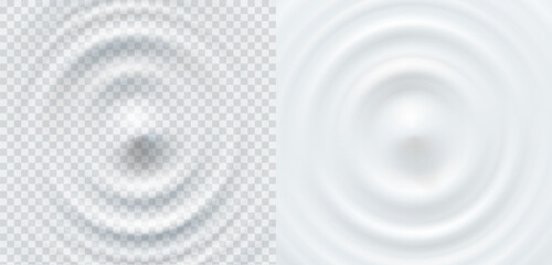 Obraz premium Milk circle ripple and splash water waves from drop isolated on transparent background. Vector cream, shampoo or milky product swirl round texture. Sound impact effect top view