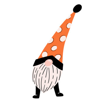 Cute Christmas gnome vector in polka dot hat isolated on transparent background