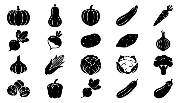 Vegetables Set, Flat Vector Icons, Healthy Food Illustration