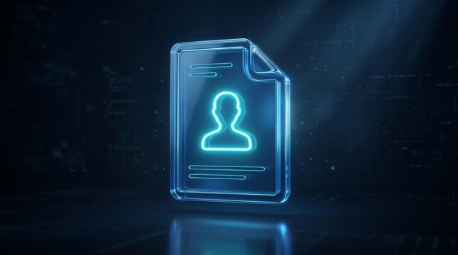 Abstract user profile icon on a blue background signifying digital identity.
