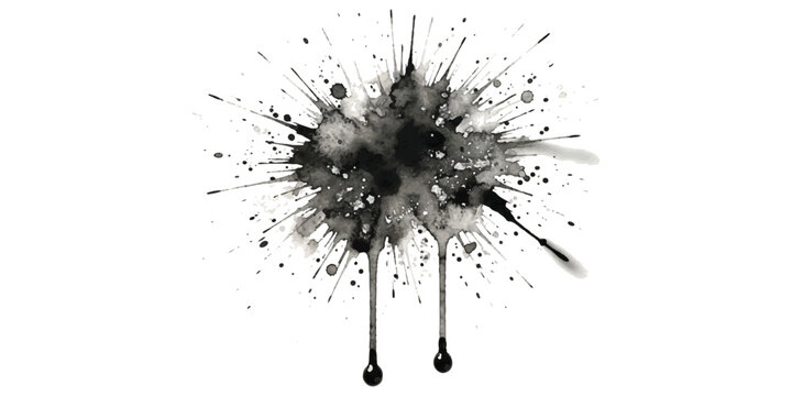 Black ink splash with paint drips and artistic spray splatter texture