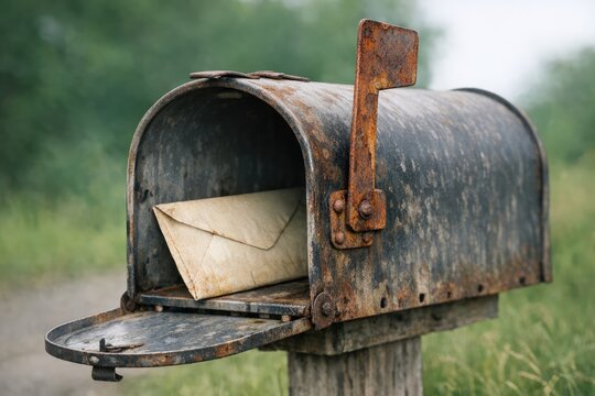 A vintage mailbox with a letter inside, perfect for nostalgic or retro-themed projects