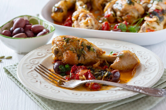 Roasted Chicken with Olives and Tomatoes.