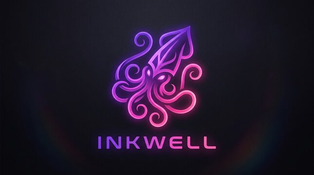 Neon squid icon with swirling tentacles and glowing effect
