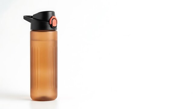 Orange Plastic Water Bottle with Flip Top Lid Isolated on White Background, Copy Space