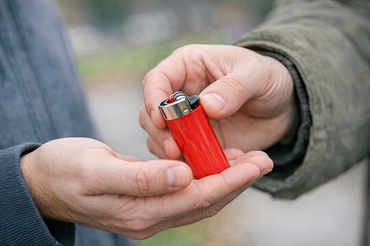 A person holds a lighter in their hand, ready to use
