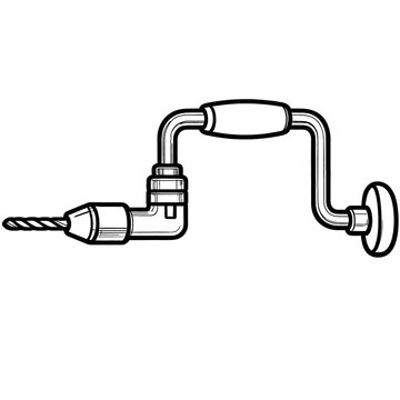 Hand brace drill tool illustration icon line art carpenter manual equipment carpentry woodwork symbol vintage hand drill woodworking tool design element isolated