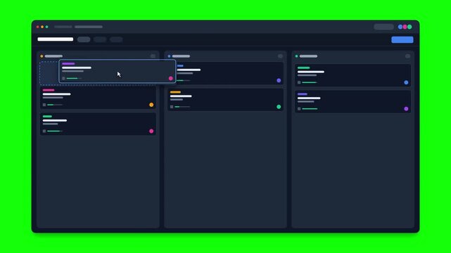 Task management software dashboard grid on green screen background