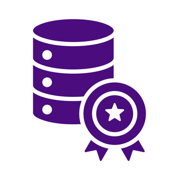 Purple database icon with a certified quality star ribbon seal transparent background