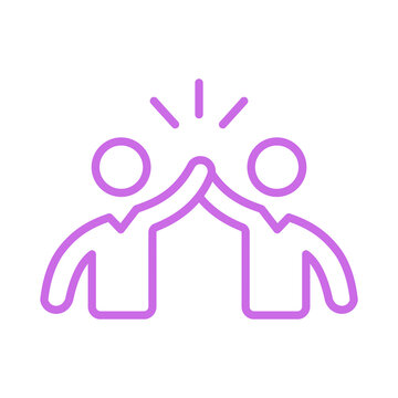 Purple line art icon representing two people giving a highfive gesture on a transparent background transparent background